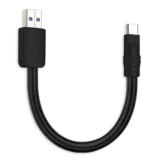 chubbycable Cute Chubby 120W Short USB C Cable Power Bank Fast Charging Cable Nylon Braided Charger Cord Compatible with iPhone 17-15 Series iPad, Black+Black, USB-A to Type-C, 1.64FT