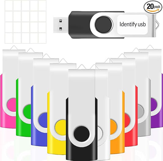 20-Pack 128MB USB Flash Drive, USB Drives 128 MB Bulk Memory Stick JBOS Swivel Thumb Drives Gig Stick USB2.0 Pen Drive for Fold Digital Date Storage, Zip Drive, Jump Drive, USB Stick, Mixed Color