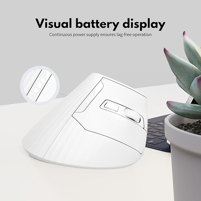 Uineer Vertical Mouse Wireless, 2.4G Rechargeable Mouse with Battery Indicator,4 Level DPI,Ergonomic Design for Comfort and Reduced Wrist Strain, Ideal for Home,Office Use (White)