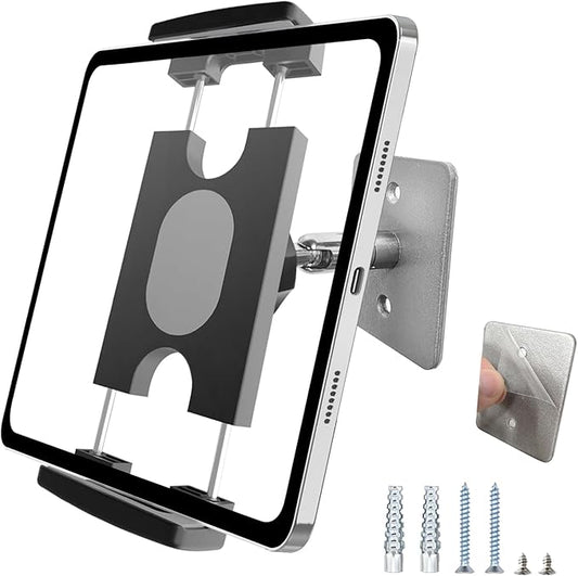 Tablet Wall Mount Holder, Angle Adjustment Wall Mount Tablet Holder Stand Arm Bracket [Sticky and Drill Ways for Choice] for iPad Tablets and smartphones, Ideal for Office Kitchen and Bathroom