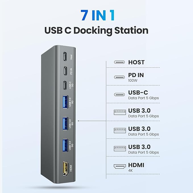 tounee Laptop Stand with Detachable USB-C Hub, 100W PD Charging, 4K@60Hz HDMI, 3 USB Ports, Ergonomic Laptop Holder Docking Station for 10-17" Laptops, MacBook & More - Gray