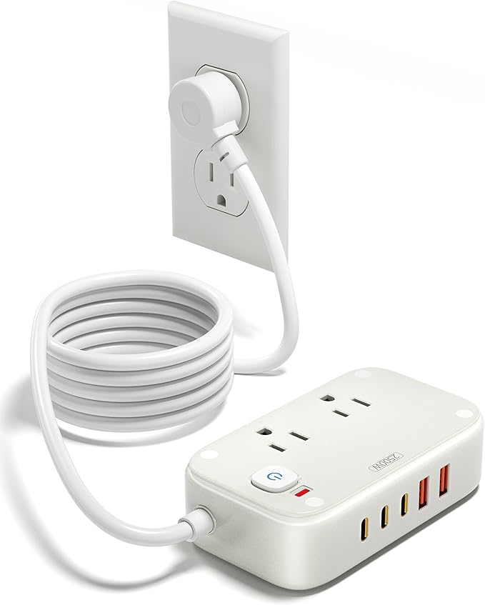 Power Strip with USB C - 40W Charging Station with 2 Outlets 3 USB A & 2 USB C - Charger for Multiple Devices, 5Ft Flat Plug Extension Cord, Non Surge Protector for Cruise Travel Office(White)