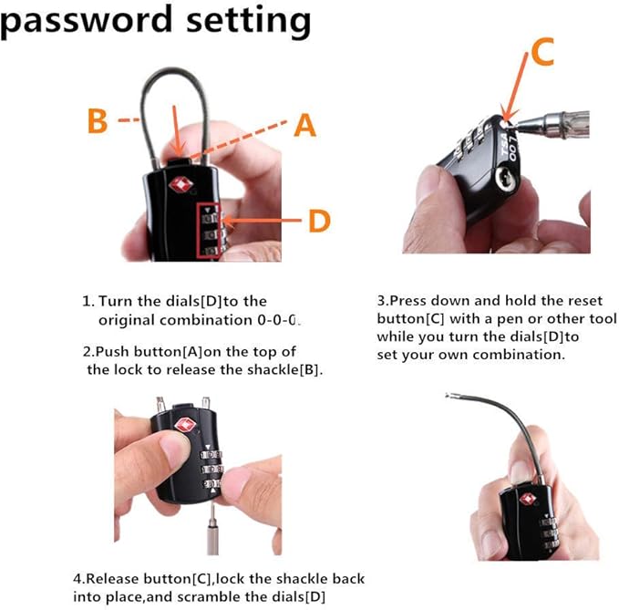 TSA Luggage Locks, Digit Combination Padlockss and Steel Cable Combination Travel Security Lock, Coded Lock for Suitcases,Travel Bag, Suit Case, Gym, Bike Locks (TSA Luggage Locks -2)