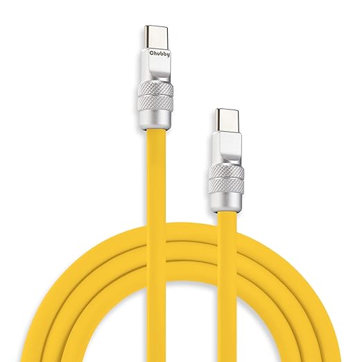 chubbycable Chubby 2.0 Fast Charging Cable Durable Soft Silicone USB C Cable 240W Extra Thick Charger Cord Compatible with iPhone 17-15 Series iPad, Yellow, Type-C to Type-C, 3.3 FT