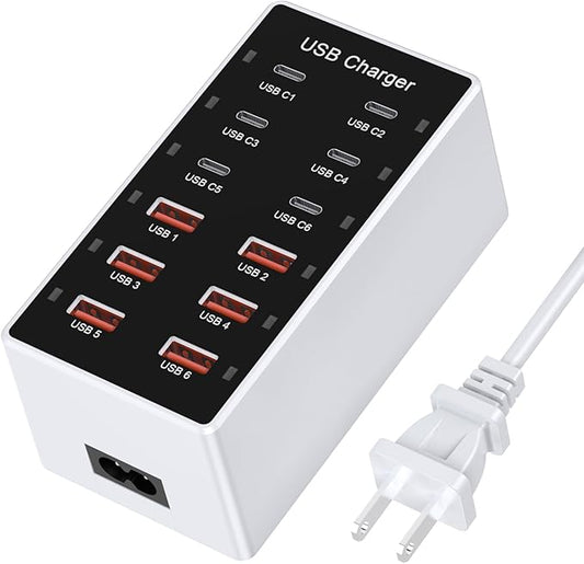 USB C Charging Station Cell Phone Wall Charger 12Ports USBC Fast Charging Power Hub Cube 6 USB A 6 USB C Charger Block Power Strip Dock Adapter for iPhone 15/14/13 iPad Android Smart Phones