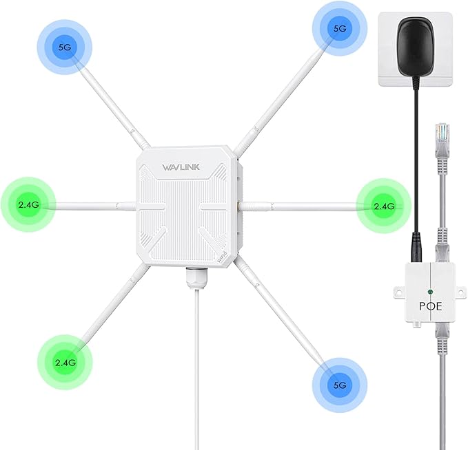 WAVLINK AX3000 WiFi 6 Outdoor WiFi Extender with PoE, 2025 New Model Dual Band 2.4G+5G Long Range Outdoor Wireless Access Point, 6x7dBi High-gain Antennas, IP67 Weatherproof, Work with Starlink