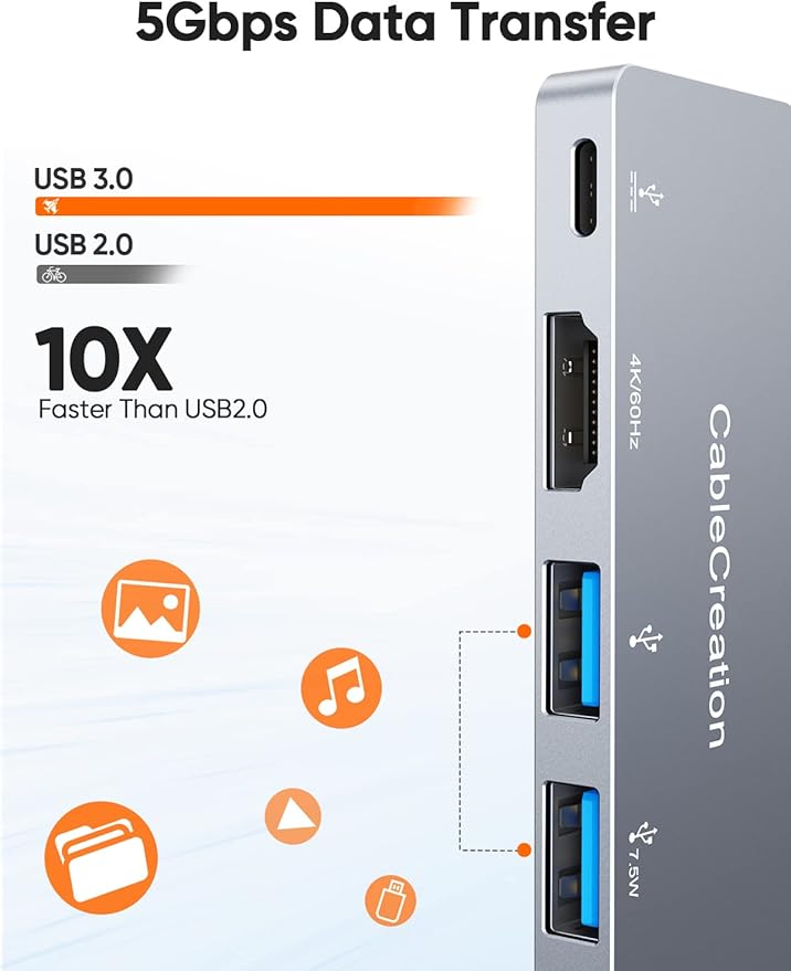iPad Pro USB C Hub, CableCreation 5 in 1 Microsoft Surface USB C Hub Adapter with 4K HDMI, 3.5mm Headphone Jack, USBC 100W PD Charging 5Gbps USB, iPad Headphone Adapter Multiport for iPad