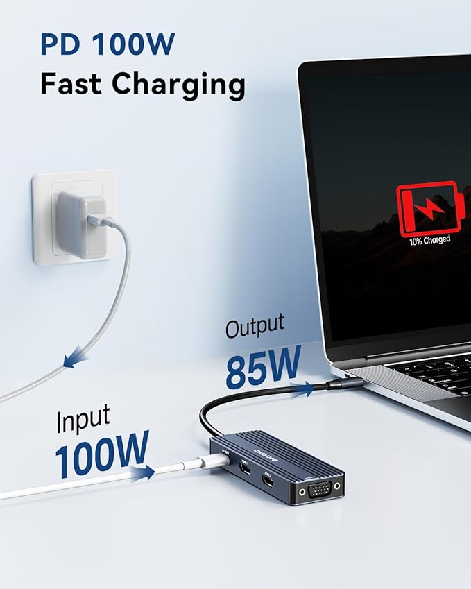 ANYOYO USB C Docking Station Dual HDMI Monitor Adapter 8-in-1 USB C HUB 3 Monitors Adapter with 4K HDMI +VGA +PD100W+Audio Laptop Docking Station for Dell/Lenovo/HP/Samsung/ASUS (Gary)