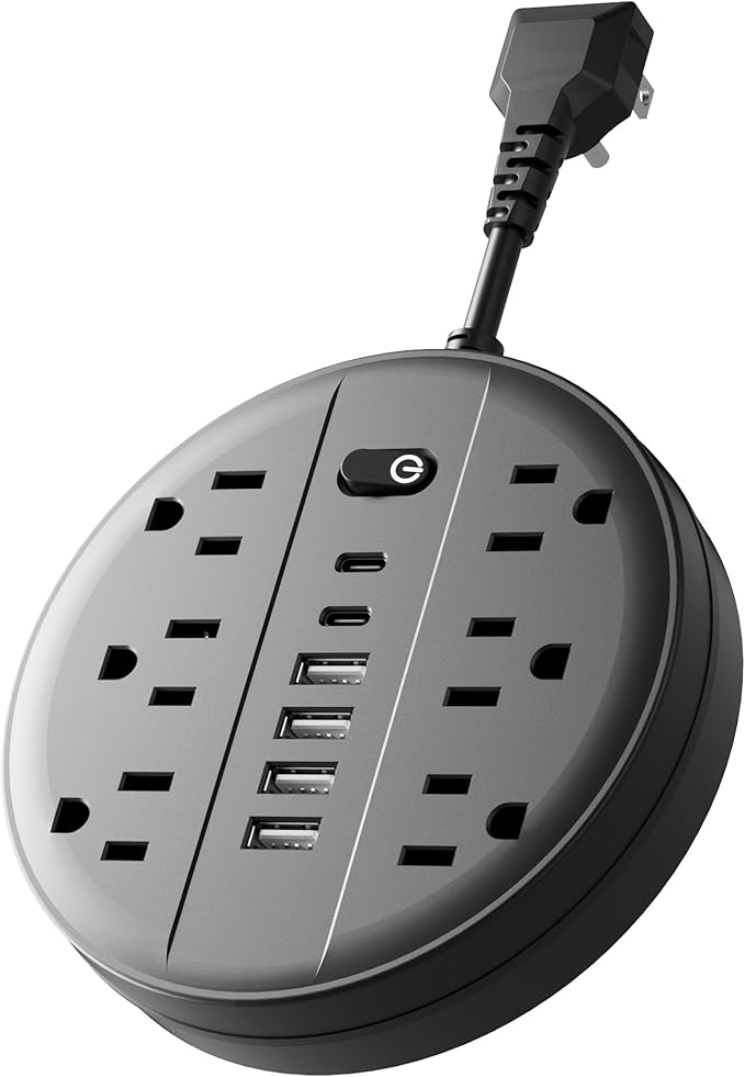 Surge Protector Power Strip, Extension Cord with 6 AC Outlets, 6 USB Ports (2 USB C) & Control Switch, Short Cord Outlet Extender, Wall Mountable Multiple Outlets for Office Home Travel RV, Black