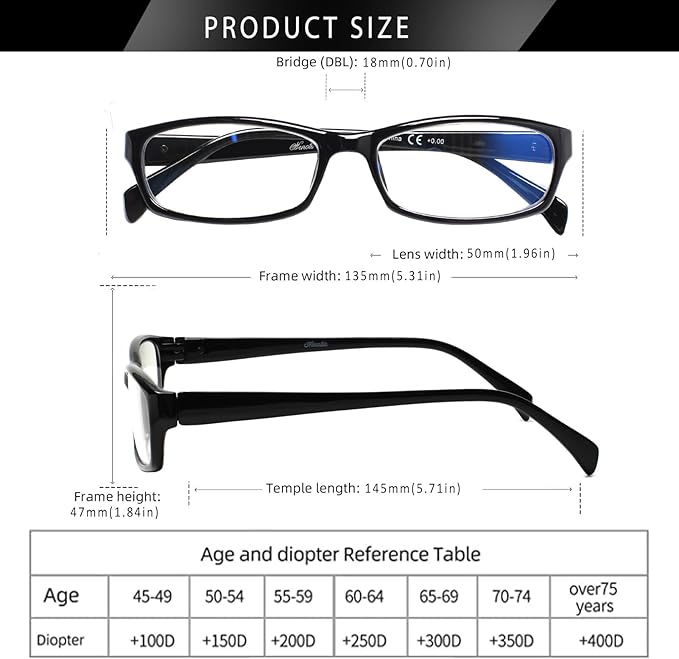 Henotin 6-Pack Reading Glasses Blue Light Blocking Anti Eyestrain Computer Reading Glasses for Women and Men Readers (Transparent White, 0.50, Diopters)