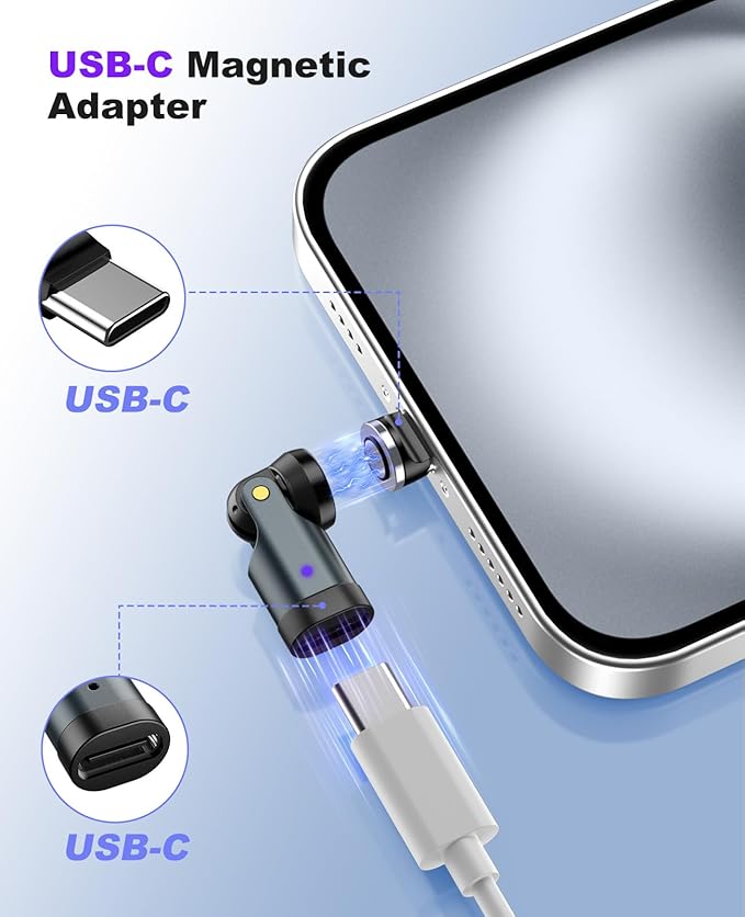 TiMOVO USB C Magnetic Adapter, (2 Pack) PD 240W Charging, Data Transfer, Right Angle C to C Adapter Extender for iPad/iPhone, Gray