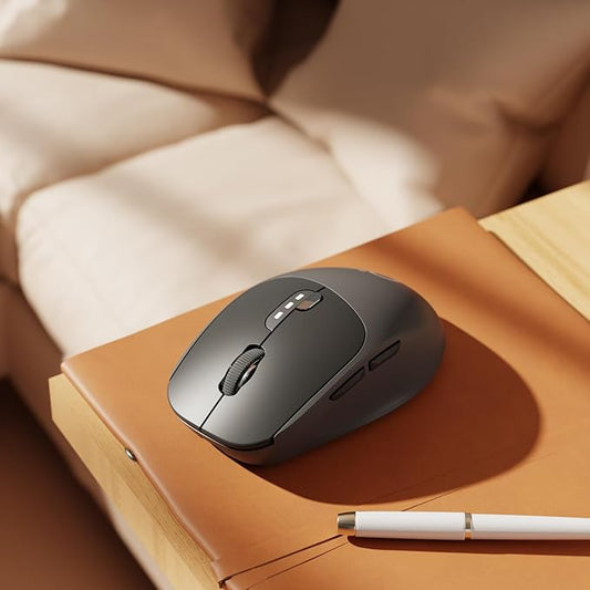 EWEADN Q5 Wireless Mouse, Bluetooth & 2.4G Quiet Computer Mouses with 1600 DPI, Battery Level Display, Ergonomic Office Mouse,6 Button Portable Cute Cordless Mice for Laptop/PC/Mac- Black