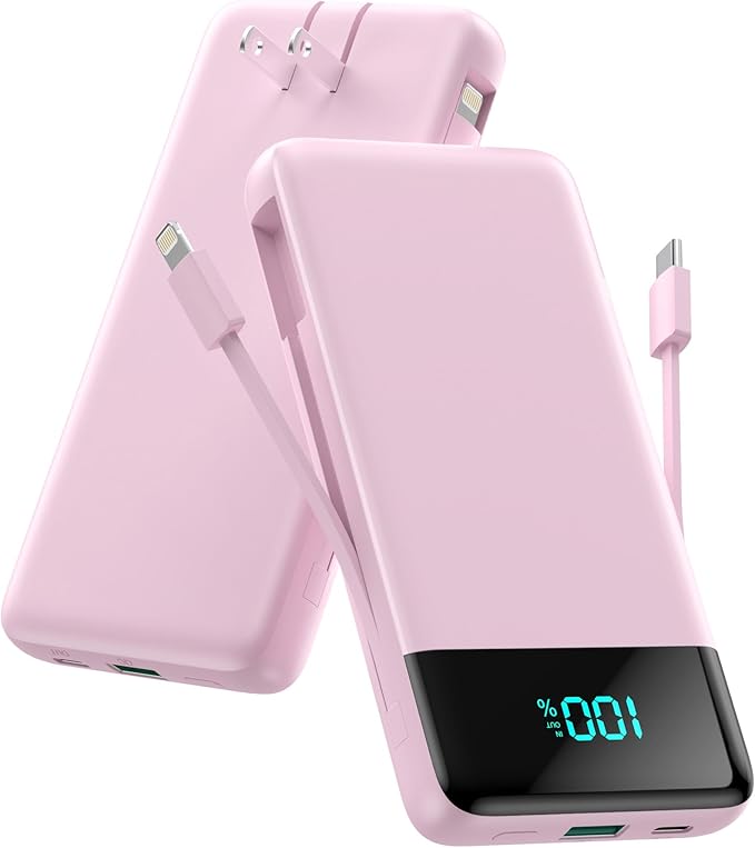 Portable Charger Power Bank with Built in Cables and Wall Plug,13800mAh Portable Battery Pack Fast Charging Compact LED Display Phone Charger Compatible with iPhone 16/15,Galaxy S23,Tablets etc