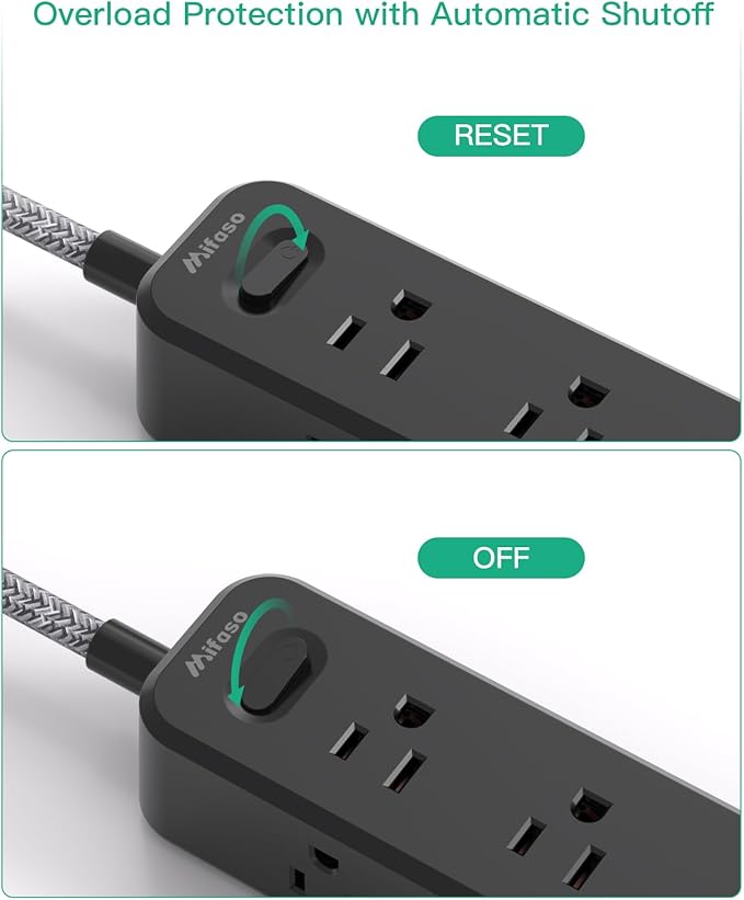 Black Extension Cord, 5FT Surge Protector Power Strip, Long Extension Cord with 9 Outlets 3 USB Ports, Extension Cord with Multiple Outlets, USB Power Strip for Office, Dorm Room Essentials, College