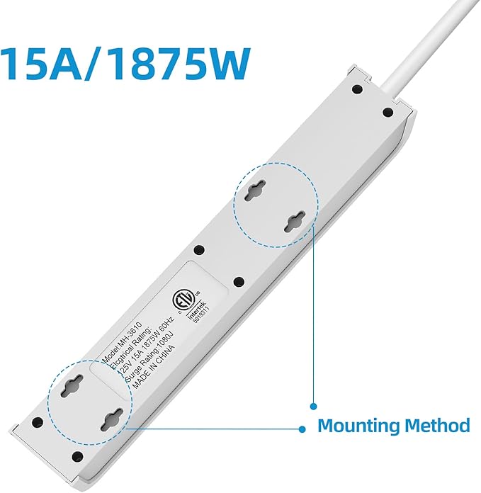 Surge Protector Power Strip, 4 Feet Extension Cord, 600 Joules Surge Protection, Multiple Protection 6 Outlet Strip, 14 AWG Cord, 15A/1875W, ETL Listed (1 Pack)