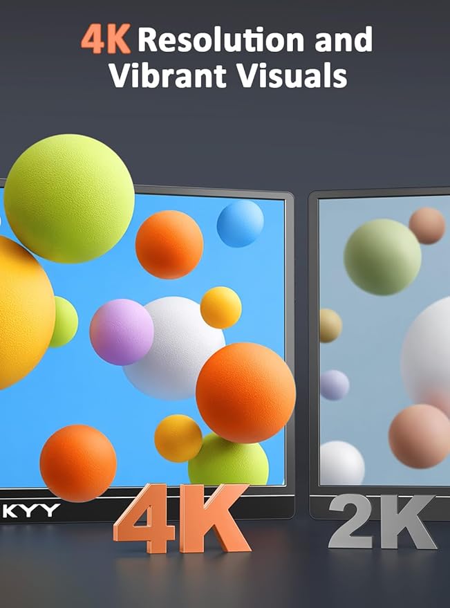 KYY 4K Portable Monitor 15.6" Portable Monitor for Laptop UHD IPS 3840X2160 External Screen with 100% sRGB & HDR Gaming Display for Laptop PS5/4 Xbox Switch with Speakers, VESA Compatible