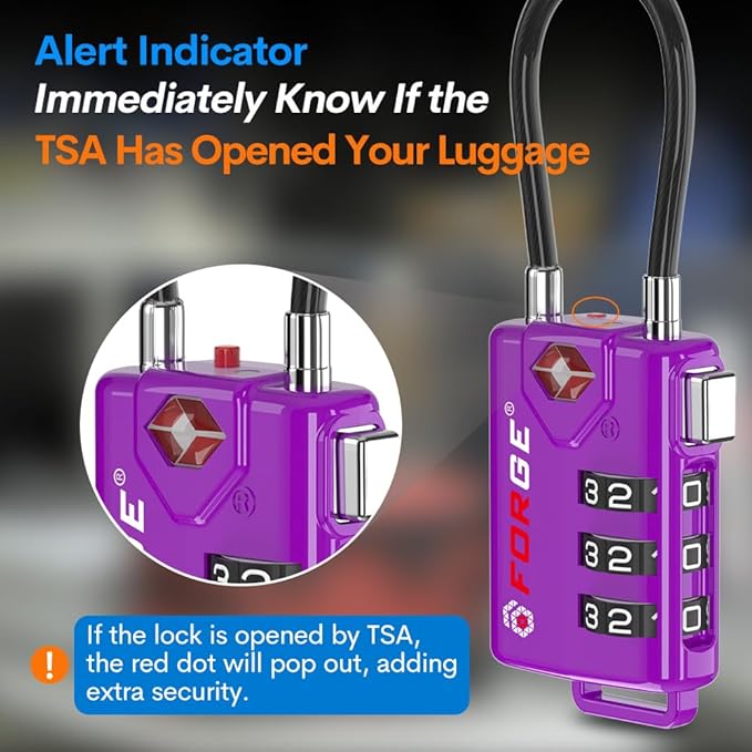 Forge TSA Approved Luggage Locks, Re-settable Combination with Alloy Body (Dark Purple 4 Locks)