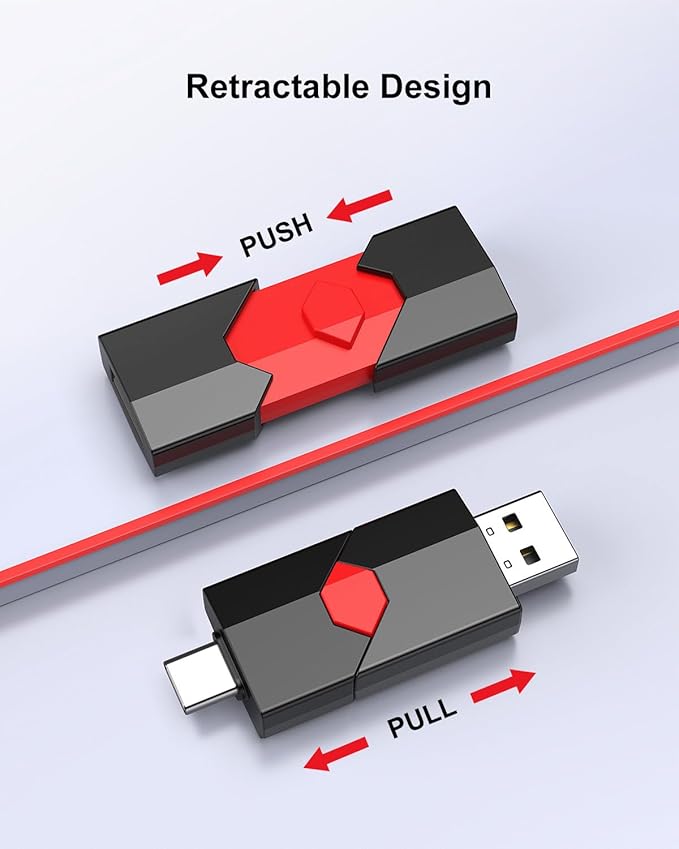 Aiibe 32GB USB C Flash Drive Dual Drive 32GB USB Flash Drive Push-Pull USB-C Memory Stick USB C Thumb Drive for iPhone 15 Smartphone Tablet Computer, Red