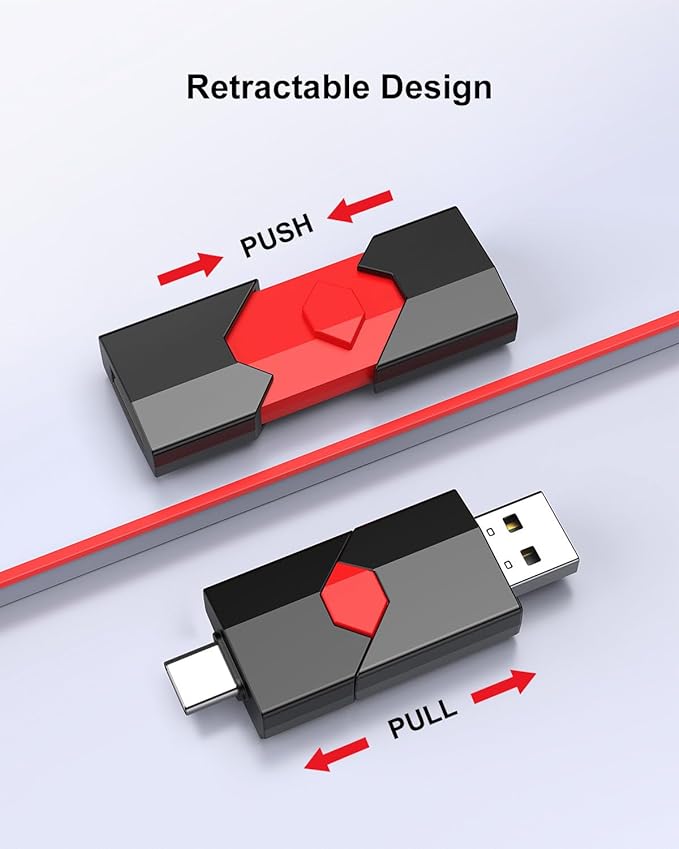 Aiibe 128GB USB C Flash Drive Dual Type C + USB A 128GB Jump Drive Push-Pull Thumb Drive for iPhone 15/16 Smartphone Tablet Computer