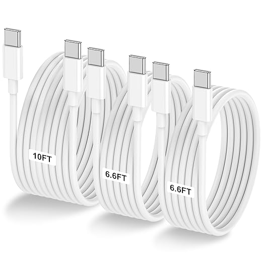 3-Pack [6.6FT+6.6FT+10FT] 60W USB C to USB C Cable, Type C Fast Charging Cable for iPhone Air 17 16e 16 15 Pro Plus Pro Max，for Galaxy S25/S24, for iPad Pro/Air/mini, for MacBook Pro/Air and More