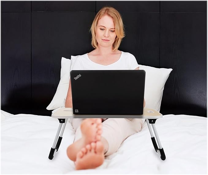 Mind Reader Lap Desk Laptop Stand, Bed Tray, Folding Legs, Couch Table, Portable, MDF, 23.25" L x 13.75" W x 10.5" H, Beige