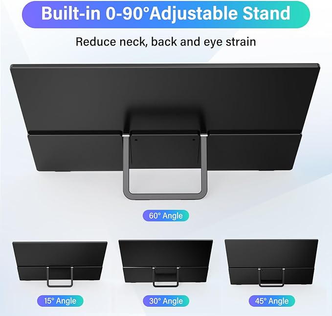 InnoView 15.6'' Portable Monitor for Laptop FHD 1080P USB-C Travel Monitors Built-in 90° Adjustable Stand Without Bag, HDR IPS Portable Laptop Monitor for MacBook PC Phone Xbox PS4/5 Switch