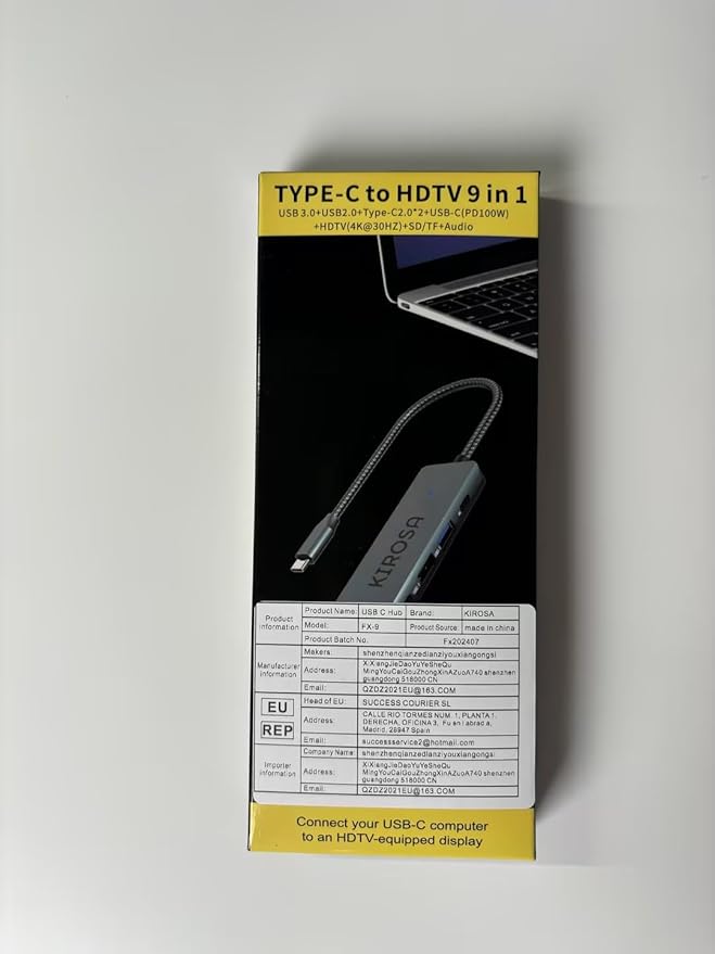 KIROSA USB-C Hub, 5 Ports USB 3.0, 4K HDMI, DisplayPort, USB Type-C Adapter