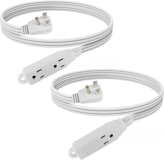 EP 3 Ft 3 Outlet Extension Cord with Flat Plug, 3 Prong Grounded, 16/3 SPT-3 Power Cable for Indoor Use, White, 2 Pack
