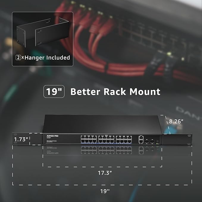 24 Port Gigabit PoE Switch,AUMOX PRO 28 Port PoE with 2 x Uplink Gigabit Ports, 2 x 1G SFP Slots 400W SG528P ,Plug and Play,Metal Case Desktop, Wall Mount or Rackmount Network Switch,802.3af/at