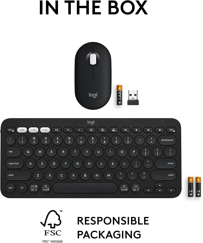 Logitech Pebble 2 Combo, Wireless Keyboard and Mouse, Quiet and Portable, Customizable, Logi Bolt, Bluetooth, Easy-Switch for Windows, macOS, iPadOS, Chrome - Black