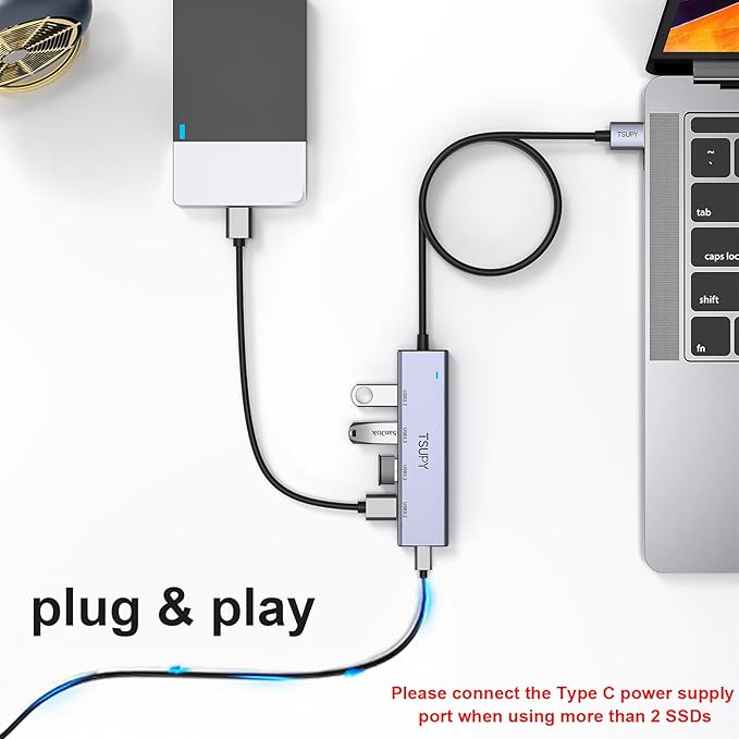 USB Hub 3.2, TSUPY USB Splitter 10Gbps 4 USB 3.2 Ports with 4ft Extension Cable,Ultra-Slim Aluminium USB 3.2 Gen 2 HUB Fast Data Transfer USB Port Extender for MacBook,Chromebook,Mobile HDD,Laptops