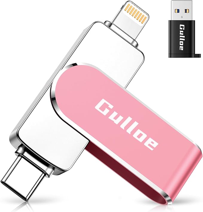 Gulloe 256GB Flash Drive Intended for iPhone, Memory Stick Storage for Photos and Videos Backup, Compatible with iPhone iPad Android PC, Plug and Play, No Application Required (Pink)
