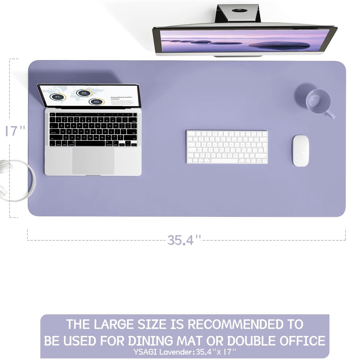 YSAGi Non-Slip Leather Desk Pad L Size, Waterproof Laptop Computer Desk Keyboard Mat, Table Protector Blotter Mat, Large Mouse Pad for Office/Work/Home/Decor(Lavender, 35.4" x 17")