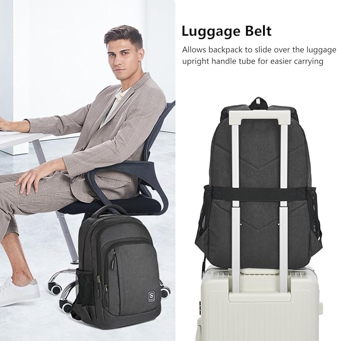 Work Backpack for Men Travel Laptop Backpack Water-Resistant 15.6 Inch Computer Backpack Business All Black