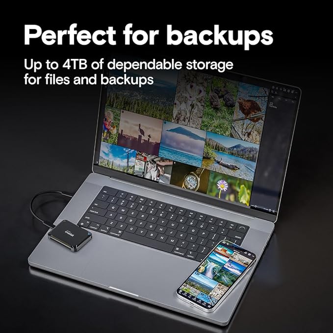 Crucial X9 4TB Portable SSD, Up to 1050MB/s, USB 3.2 USB-C, External Solid State Drive, Compatible with Windows, Mac, & Android, Reliable Storage for Games, Files, & Backups, Black - CT4000X9SSD902