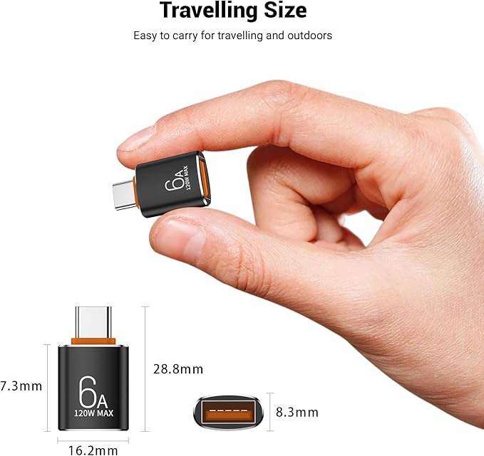 8 Pack 10Gbps/120W Type C Male to USB Female OTG Adapter, Black USB C to USB3.1 Adapter for Smartphone, PC, Laptop, Tablet, Keyboard etc.