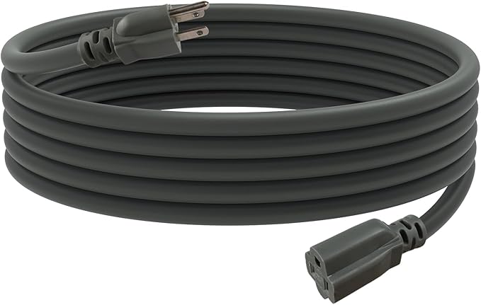 EP 12 Ft Outdoor Extension Cord, 12/3 SJTW Heavy Duty Extension Cable with 3 Prong Grounded Plug, 15 AMP Power Cord for Lawn, Garden, Appliances, Gray