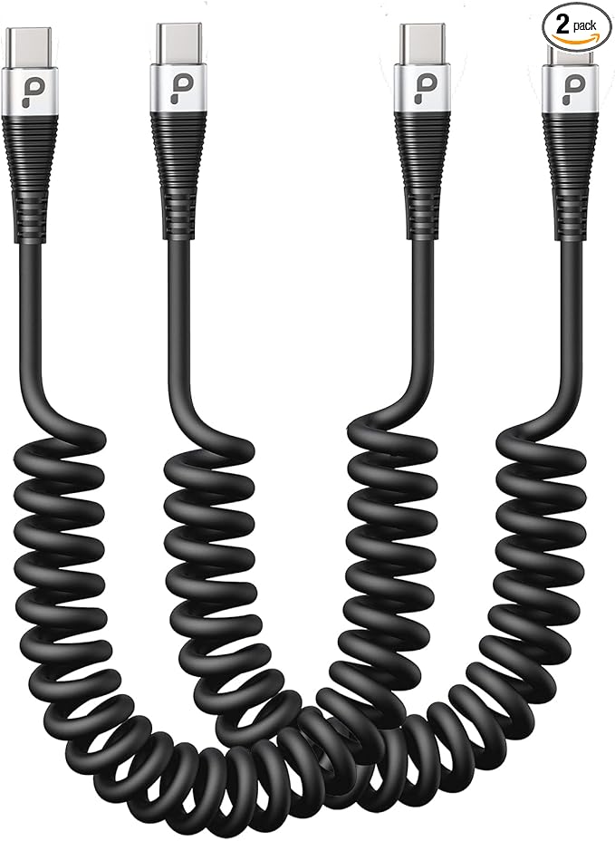 USB C Cable 3A Fast Charging 5FT Coiled USBC to USBC Charger Cable for Car, Short USB Type C Cord for iPhone 17/16/15/Pro/Plus/Pro Max/Samsung Galaxy S23, Compatible All Type C Devices-2Pack