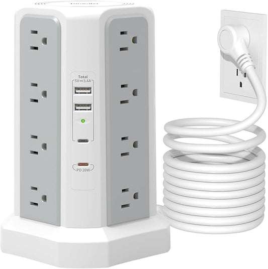Surge Protector Power Strip Tower,10FT Long Extension Cord with Multiple Outlets 1625W 13A, Desk Charging Station with 16 Outlets and 4 USB Ports for Home, Office Desk Supplies, Dorm Room