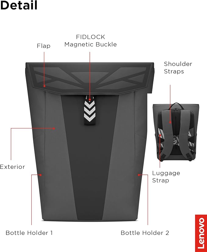 Lenovo Legion Gaming Backpack GB400 for Computers Up to 16 Inch - Lightweight Water Repellant Bag with Multiple Pockets, & Superior Valuables Protection for Gamers (Black)