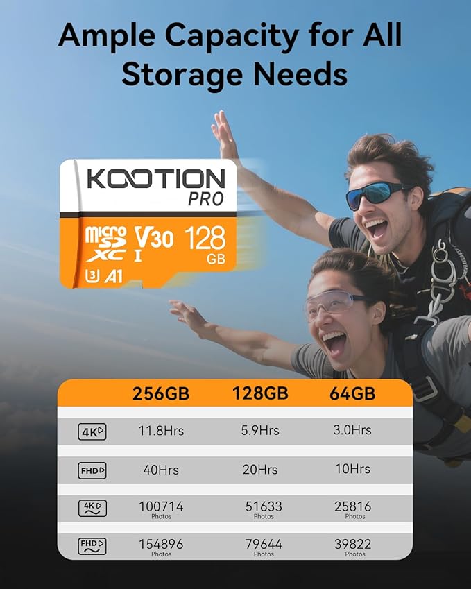 KOOTION 128GB Micro SD Card 3 Pack, UHS-I MicroSDXC Card for 4K Video Recording, U3, A1, V30, C10 TF Flash Memory Card with Adapter