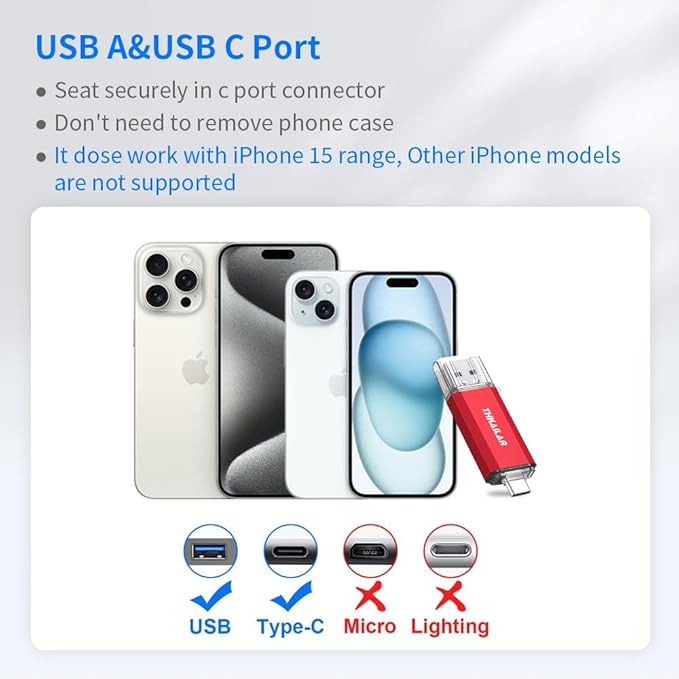 Thkailar 1TB USB C Flash Drive for MacBook and Android Phones,Thumb Drive with USB A and USB C for PC,Laptop,Portable External Storage for Pictures,Videos and Music