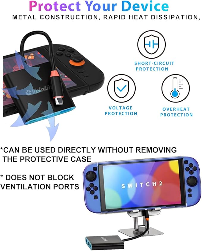 Switch 2 Dock Station with PD Charger Port +4K HDMI 2.1+ USB A Port, Switch 2 Portable Dock for Nintendo Switch 2 Docking Station USB c to hdmi Compatible with Switch1/ Switch 2, MacBook,Laptops