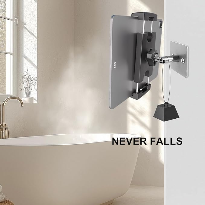 Tablet Wall Mount Holder, Angle Adjustment Wall Mount Tablet Holder Stand Arm Bracket [Sticky and Drill Ways for Choice] for iPad Tablets and smartphones, Ideal for Office Kitchen and Bathroom