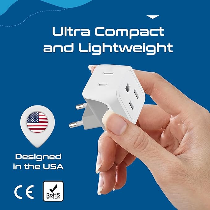 Ceptics Complete European Travel Adapter Set - 2 In 1 Usa to Europe, Germany, England, Spain, Italy, Iceland, France, (Type G, E/F, Type C) - 3 Pack, Safe Grounded Perfect for Cell Phones, Laptops