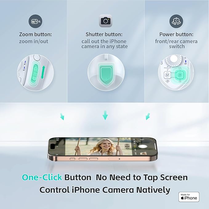 COMITOK MOGO Only for iPhone, Gimbal Stabilizer for iPhone, [MFi Certified] Phone Gimbal with 360 Degree Face Tracking for Video Recording, NFC Pair and Magnetic Mount for iPhone 16 15 Pro Max