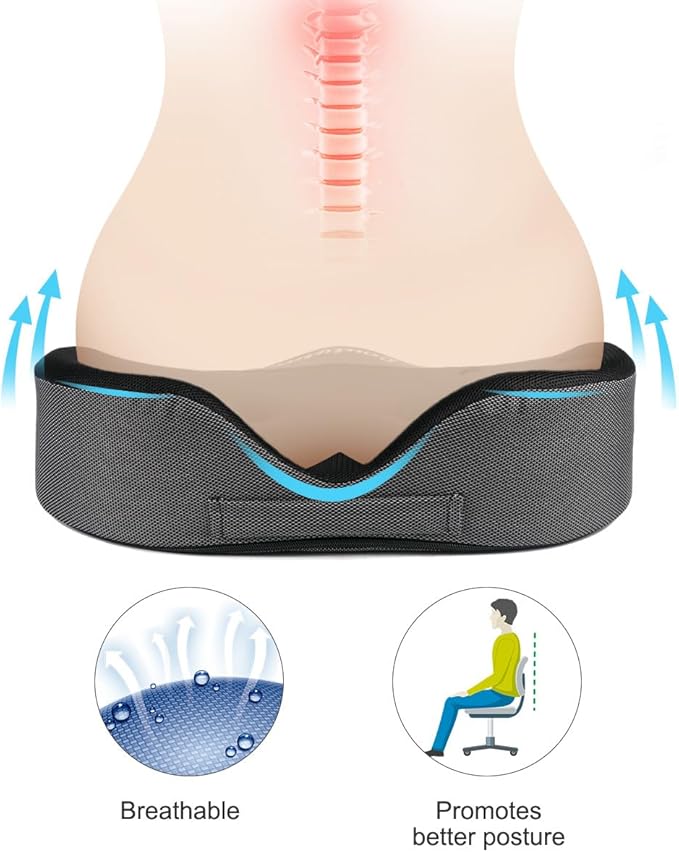 LOUTYTUO Seat Cushion Pillow,100% Memory Foam and Washable Cover,for Office Chair,Car Seat and Wheelchair,Tailbone & Sciatica & Back Pain Relief