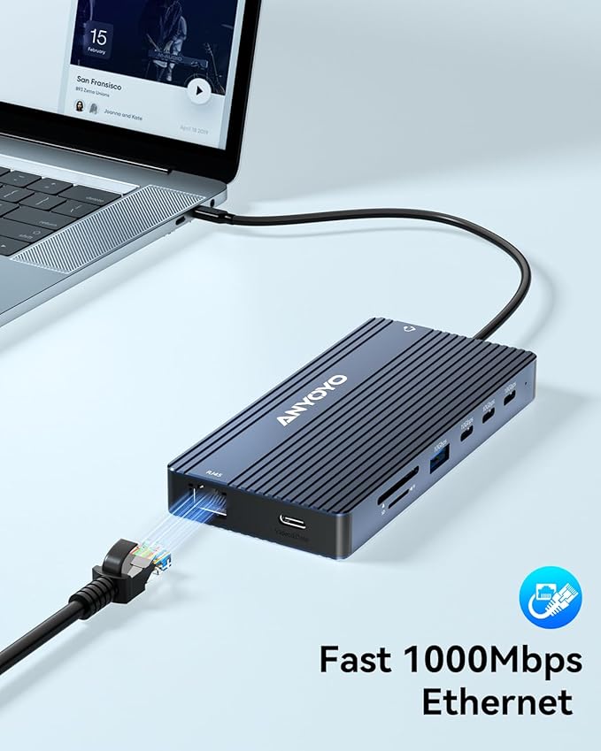 ANYOYO USB C Docking Station Dual Monitor 14-in-1 Docking Station 3 Monitor(2 HDMI+ Video Out) 10Gbps (4*USB-C+1A) +PD100W+Ethernet+SD/TF Laptop Dock Multiport Adapter for Dell/HP/Lenovo/Thinkpad