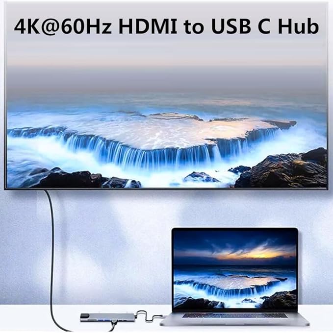 8 in1 USB C Hub to Adapter RJ45 100mbps Laptop Docking Station Splitter, for Multiport Adapter for MacBook pro SD TF RJ45 USB Extender Hub PD HDTV Aluminum