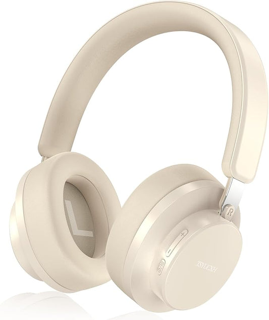Noise Cancelling Headphones Wireless Bluetooth, Over Ear Headphones Bluetooth with Microphone, Cancelling Wireless Headphone Over Ear, 65h Playtime, Clear Calls, Comfort Fit For Travel (Beige)